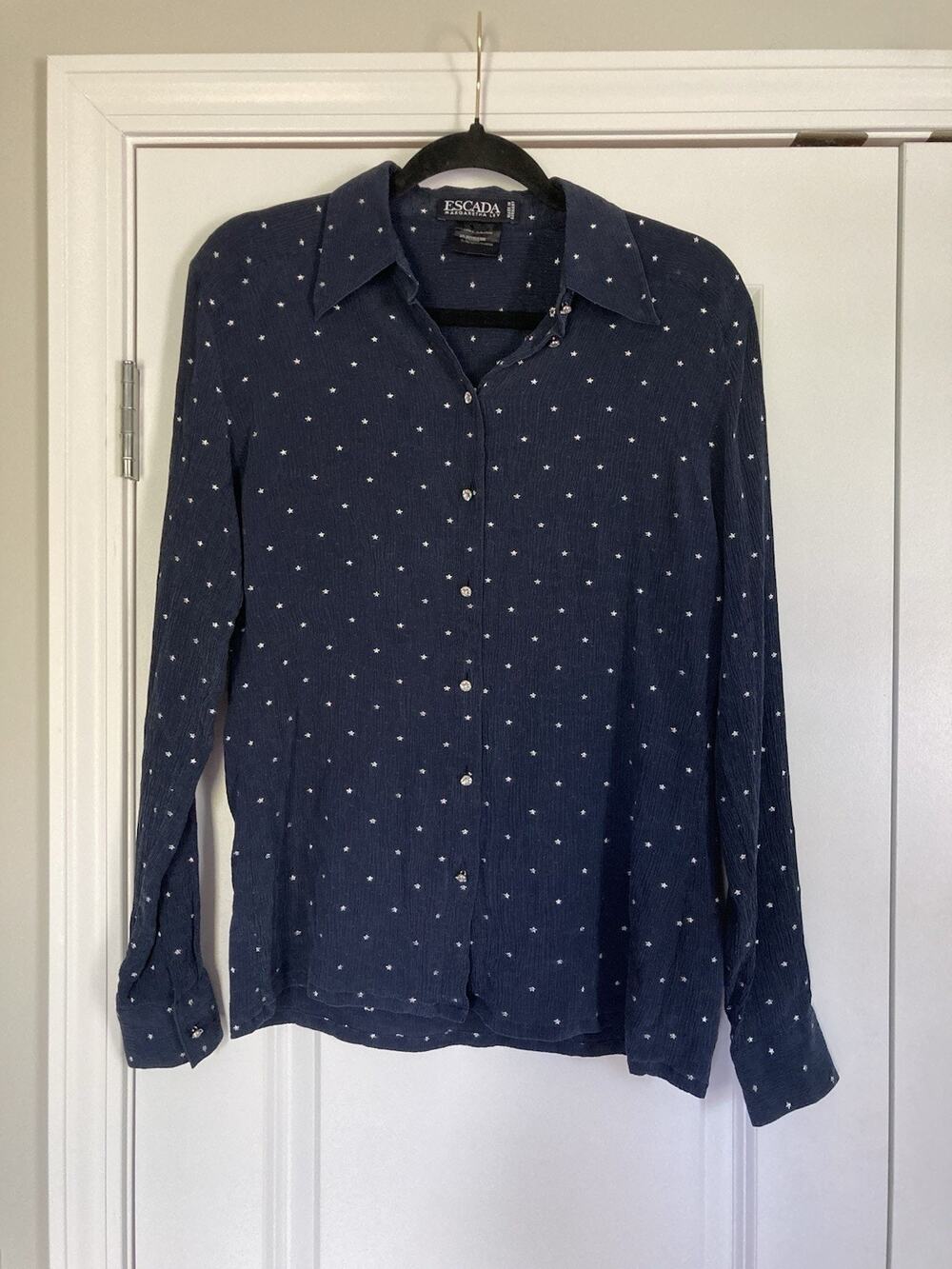 Vintage Escada Margaretha Ley Silk Star Print Button-Up Blouse Sz 36 US Sz 6